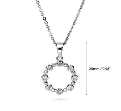 Bubble Open Circle CZ Pendant Necklace in Sterling Silver