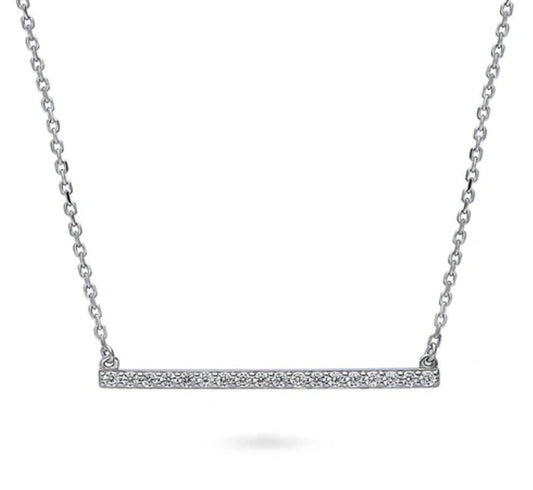 Bar CZ Pendant Necklace in Sterling Silver
