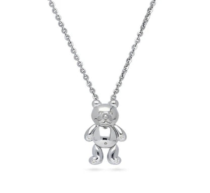 Bear CZ Pendant Necklace in Sterling Silver