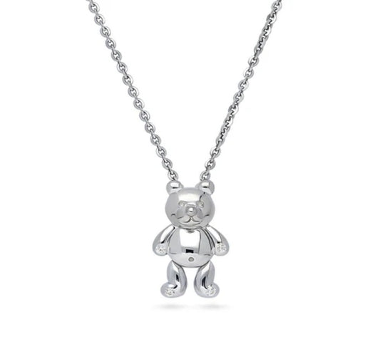 Bear CZ Pendant Necklace in Sterling Silver