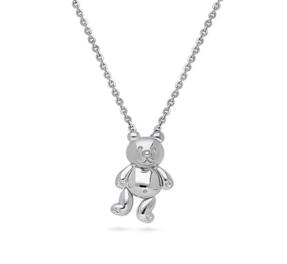Bear CZ Pendant Necklace in Sterling Silver