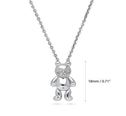Bear CZ Pendant Necklace in Sterling Silver