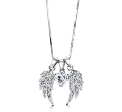 Angel Wings CZ Pendant Necklace in Silver-Tone