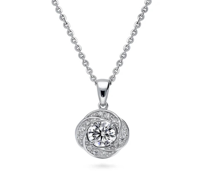 Flower Woven CZ Pendant Necklace in Sterling Silver