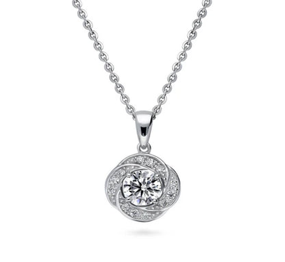 Flower Woven CZ Pendant Necklace in Sterling Silver