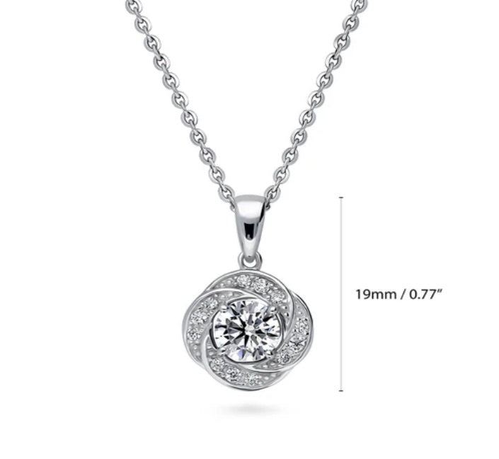 Flower Woven CZ Pendant Necklace in Sterling Silver