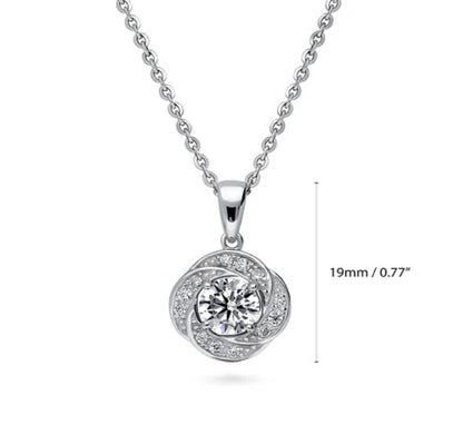 Flower Woven CZ Pendant Necklace in Sterling Silver