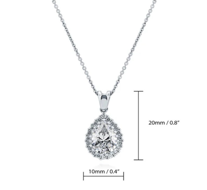 Halo Pear CZ Pendant Necklace in Sterling Silver