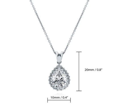 Halo Pear CZ Pendant Necklace in Sterling Silver