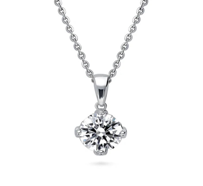 Solitaire 2ct Round CZ Pendant Necklace in Sterling Silver