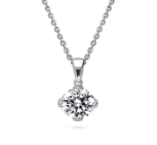 Solitaire 2ct Round CZ Pendant Necklace in Sterling Silver