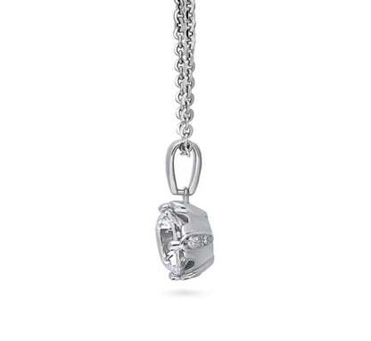 Solitaire 2ct Round CZ Pendant Necklace in Sterling Silver