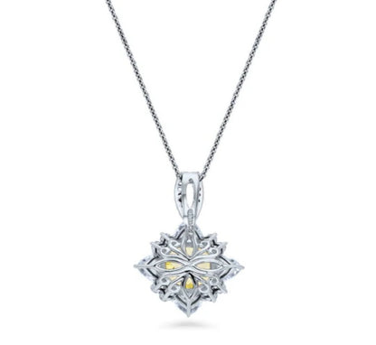 Halo Flower Canary Cushion CZ Necklace in Sterling Silver