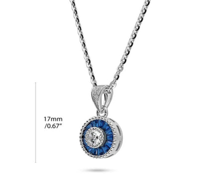 Halo Art Deco Round CZ Pendant Necklace in Sterling Silver