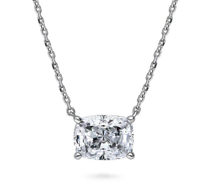 Solitaire East-West 3.5ct Radiant CZ Necklace in Sterling Silver