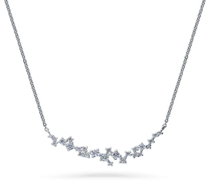 Cluster Bar CZ Pendant Necklace in Sterling Silver