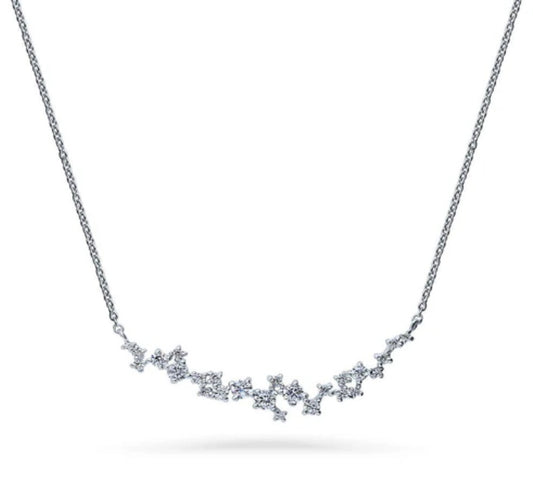Cluster Bar CZ Pendant Necklace in Sterling Silver
