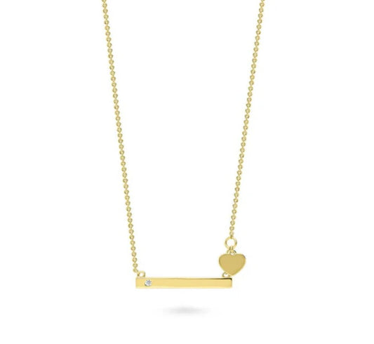 Bar Heart CZ Pendant Necklace in Gold Flashed Sterling Silver