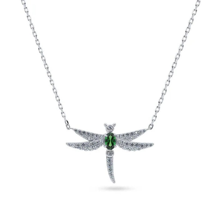 Dragonfly CZ Pendant Necklace in Sterling Silver
