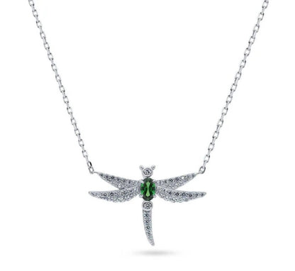 Dragonfly CZ Pendant Necklace in Sterling Silver