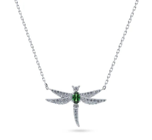 Dragonfly CZ Pendant Necklace in Sterling Silver