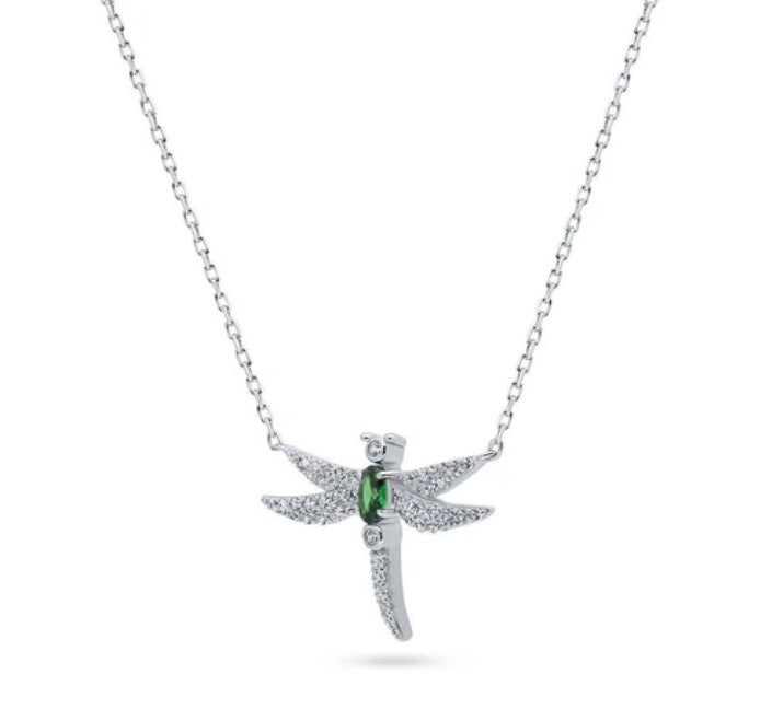 Dragonfly CZ Pendant Necklace in Sterling Silver