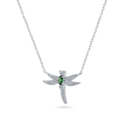 Dragonfly CZ Pendant Necklace in Sterling Silver