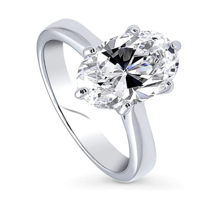 Solitaire 3ct Oval CZ Ring in Sterling Silver