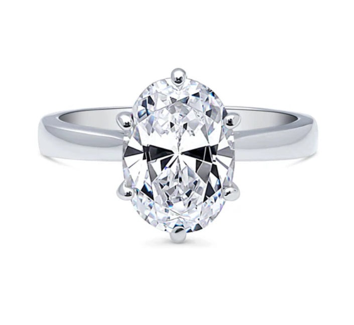 Solitaire 3ct Oval CZ Ring in Sterling Silver