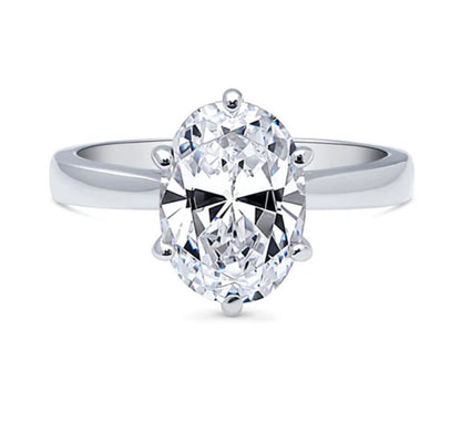Solitaire 3ct Oval CZ Ring in Sterling Silver