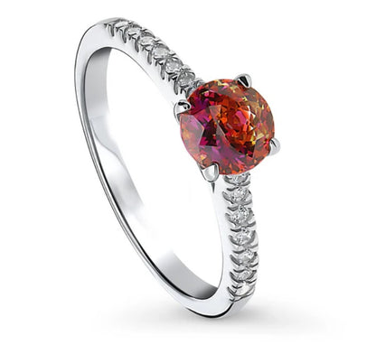 Solitaire Red Orange Round CZ Ring in Sterling Silver 0.8ct
