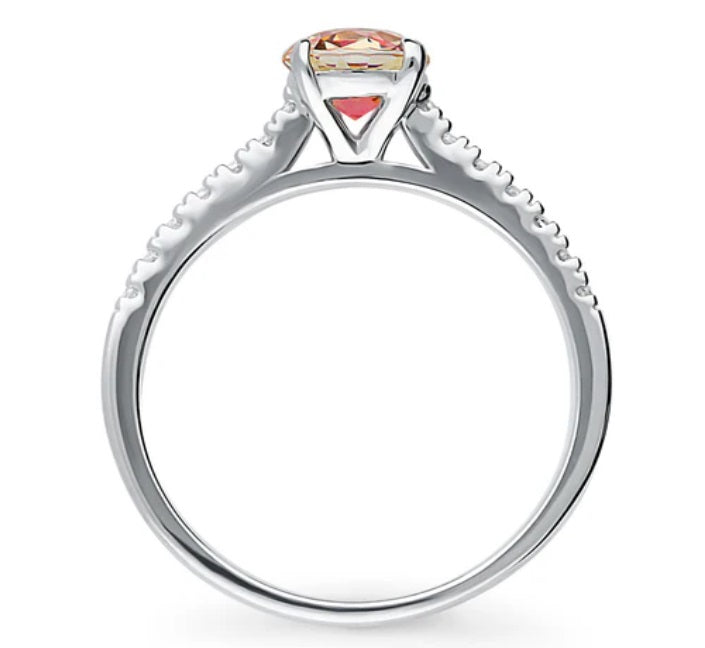 Solitaire Red Orange Round CZ Ring in Sterling Silver 0.8ct