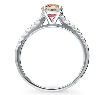 Solitaire Red Orange Round CZ Ring in Sterling Silver 0.8ct