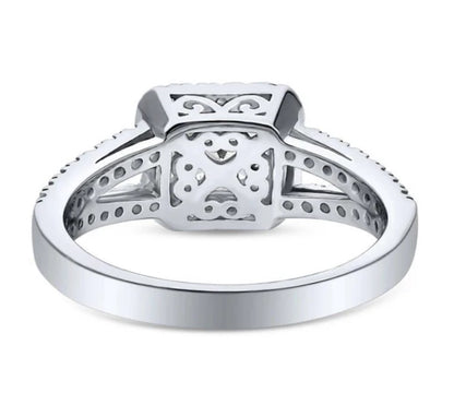 Halo Princess CZ Split Shank Ring in Sterling Silver