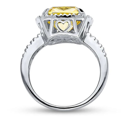 Halo Canary Yellow Cushion CZ Statement Ring in Sterling Silver