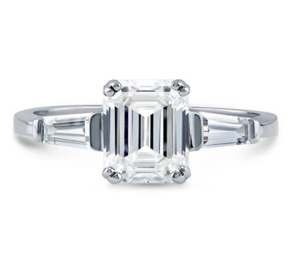 3-Stone Emerald Cut CZ Ring in Sterling Silver