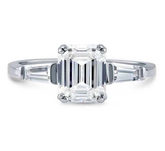 3-Stone Emerald Cut CZ Ring in Sterling Silver