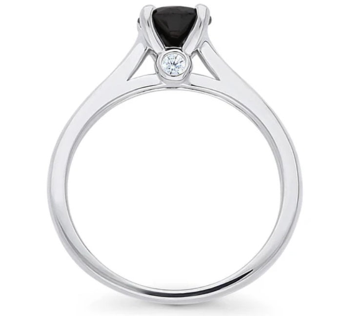 Solitaire Black Round CZ Ring in Sterling Silver 0.8ct