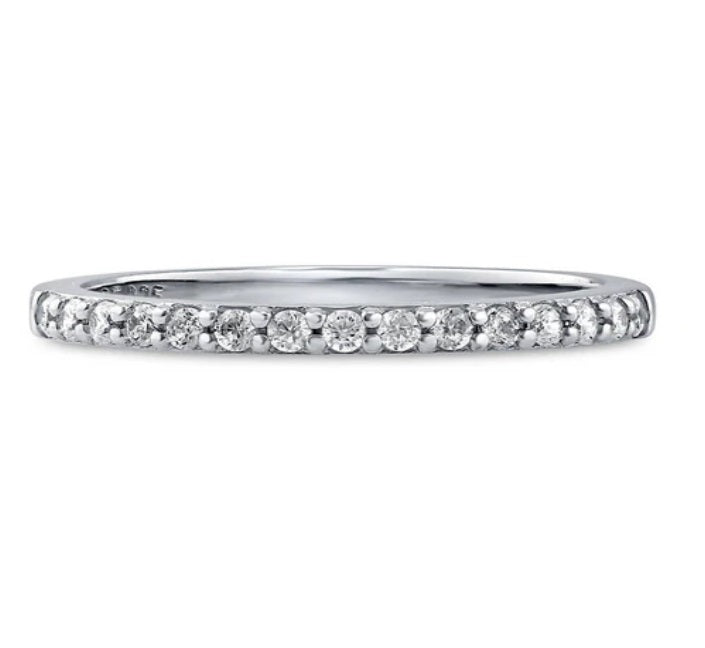 Pave Set CZ Half Eternity Ring in Sterling Silver