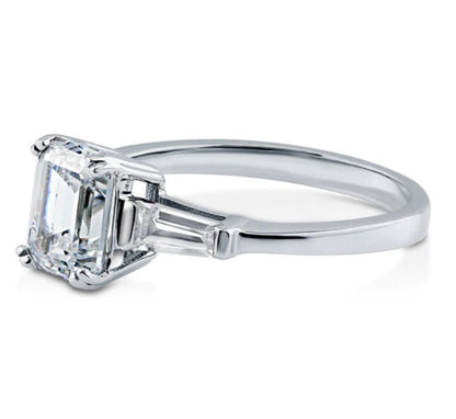 3-Stone Emerald Cut CZ Ring in Sterling Silver