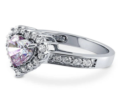 Halo Heart Purple CZ Ring in Sterling Silver