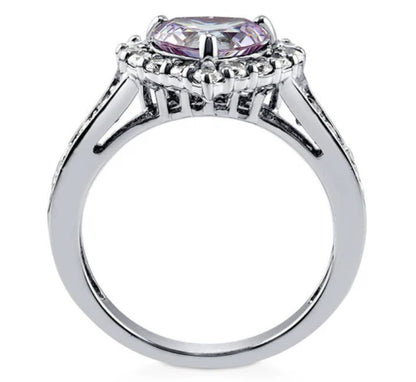 Halo Heart Purple CZ Ring in Sterling Silver