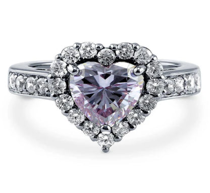 Halo Heart Purple CZ Ring in Sterling Silver