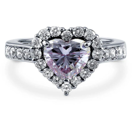 Halo Heart Purple CZ Ring in Sterling Silver
