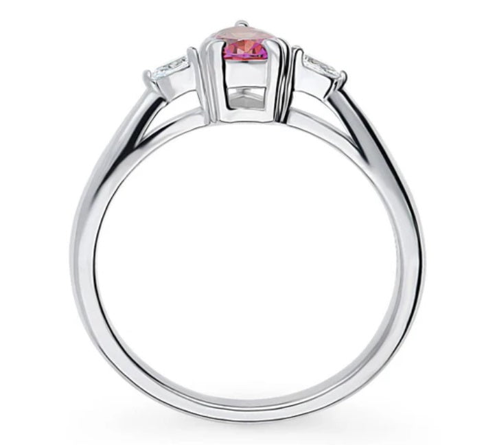 3-Stone Red Pear CZ Ring in Sterling Silver