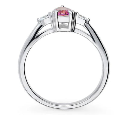 3-Stone Red Pear CZ Ring in Sterling Silver
