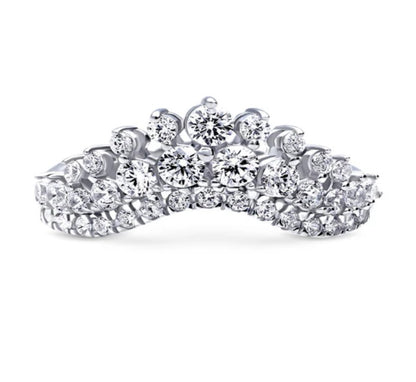 Wishbone Chevron CZ Curved Band in Sterling Silver