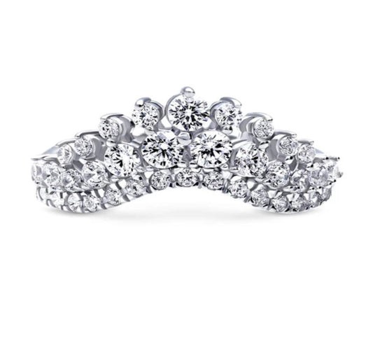 Wishbone Chevron CZ Curved Band in Sterling Silver