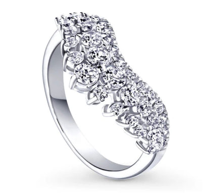 Wishbone Chevron CZ Curved Band in Sterling Silver