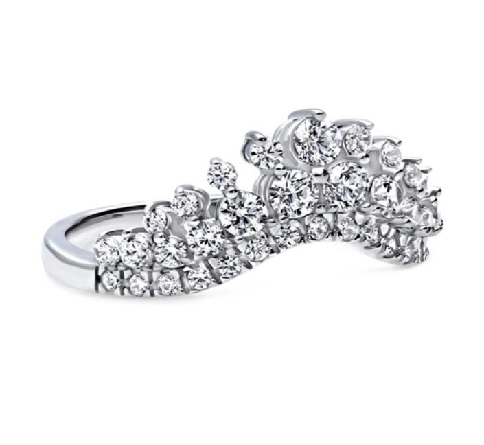 Wishbone Chevron CZ Curved Band in Sterling Silver